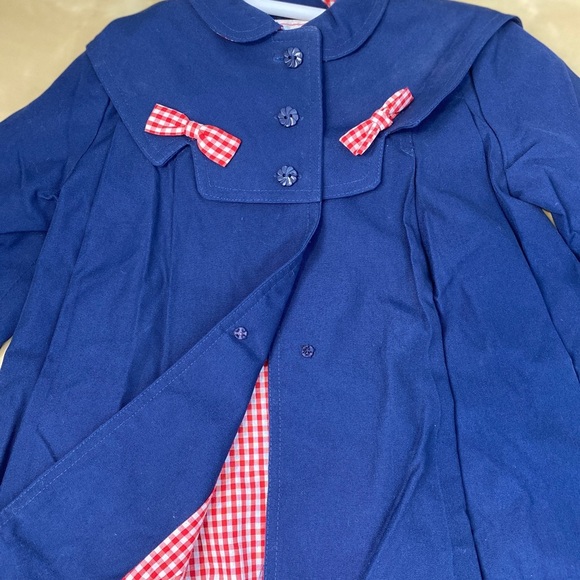 Vintage Rothschild Size 4 Girls Coat Gingham Lining Pea Coat Swing Jacket Bows - Picture 5 of 9